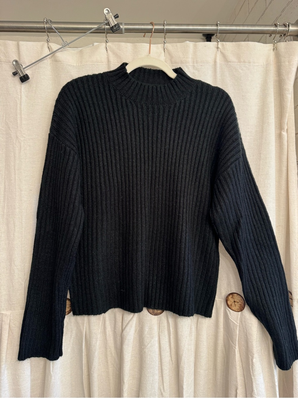 Zara Black Ribbed Mock-Neck Sweater